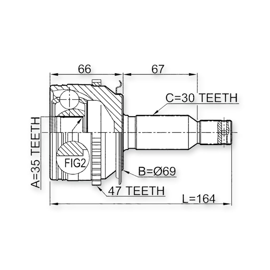 Mitsubishi L200 Front Outer CV Joint 35X69X30