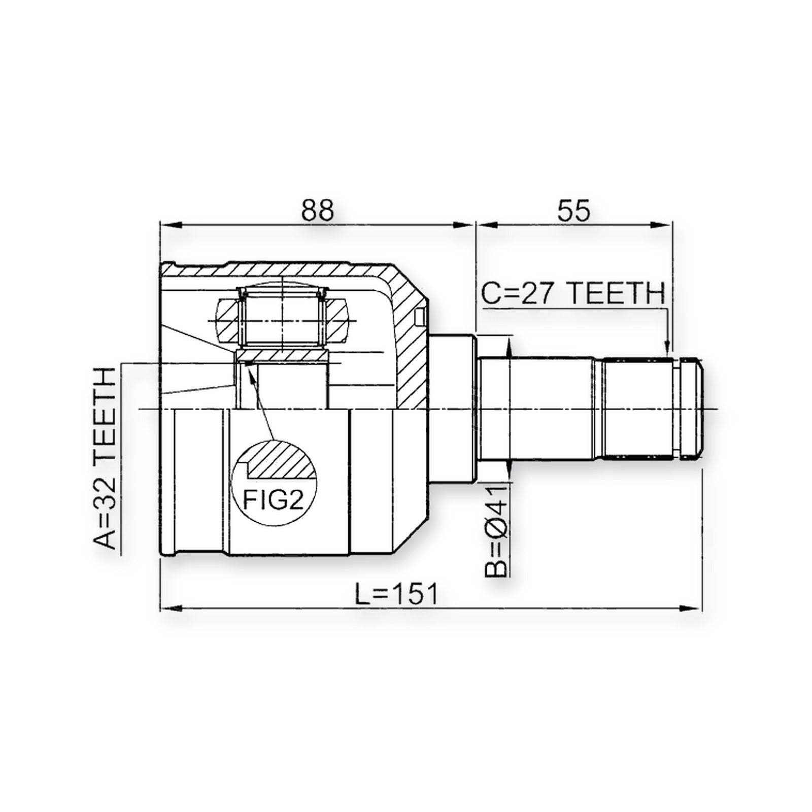 Mitsubishi Asx Front Inner CV Joint 32X41X27