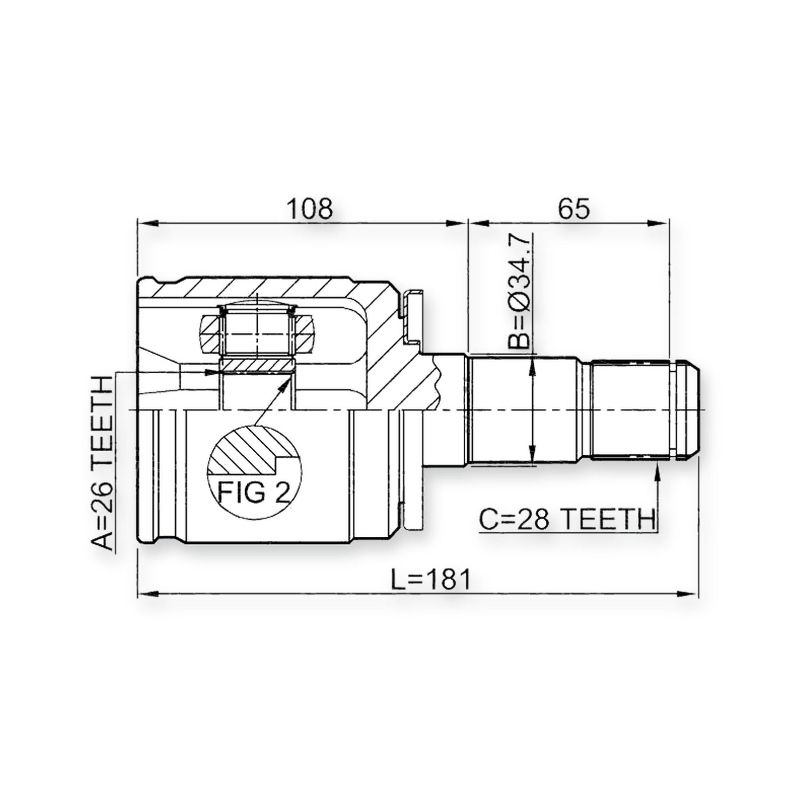Mitsubishi Challenger Front Left CV Joint 26X34.7X28