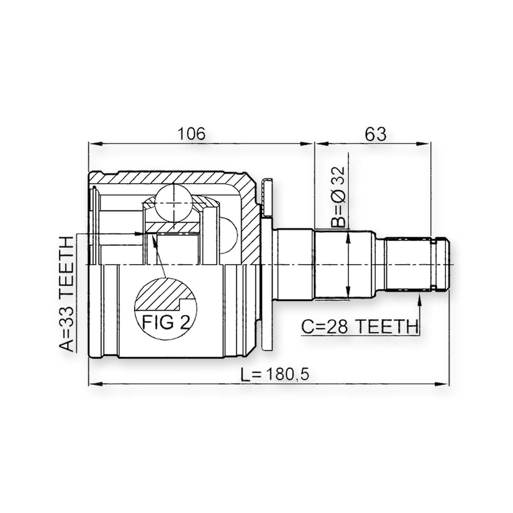 Front Left CV Joint 33X34.7X28