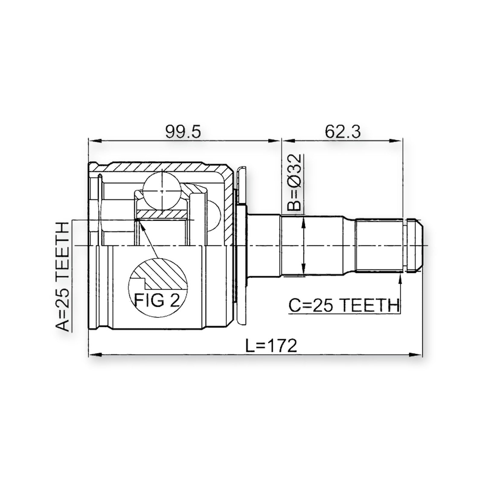 Front Left CV Joint 25X32X25
