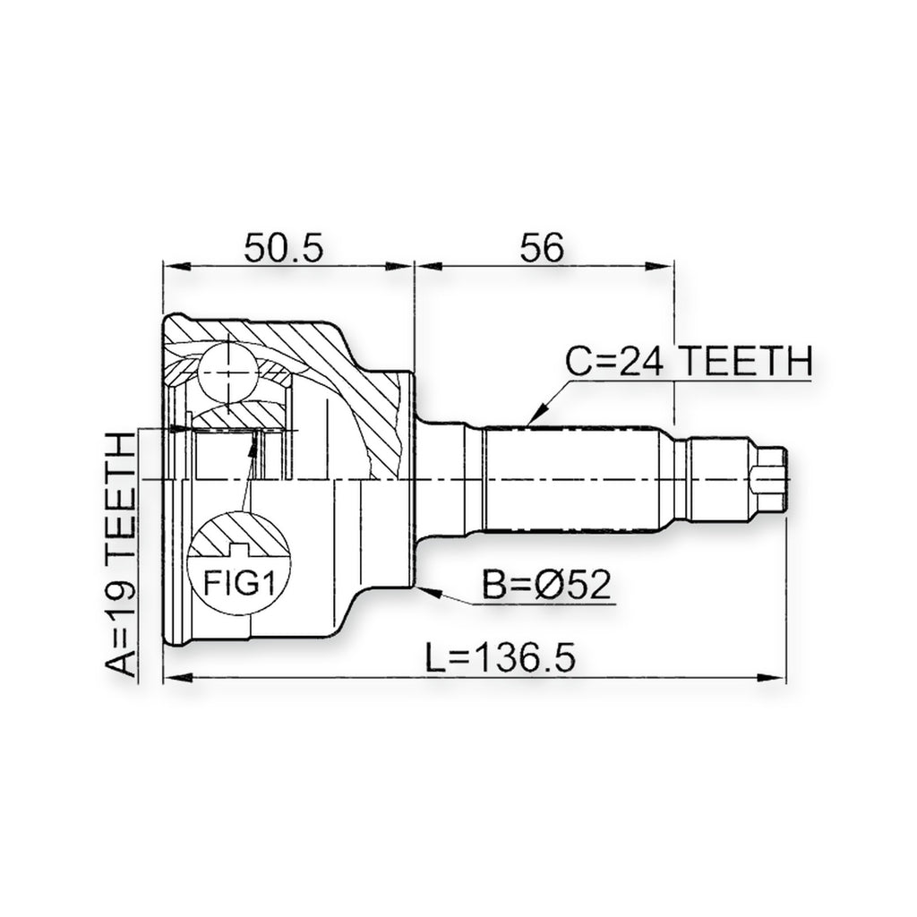 Mazda 121 Db Front Outer CV Joint 19X52X24