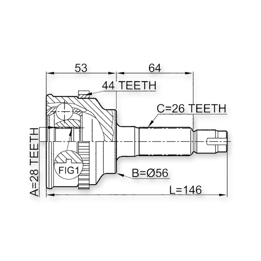 Mazda 323 Bj Front Outer CV Joint 28X56X26