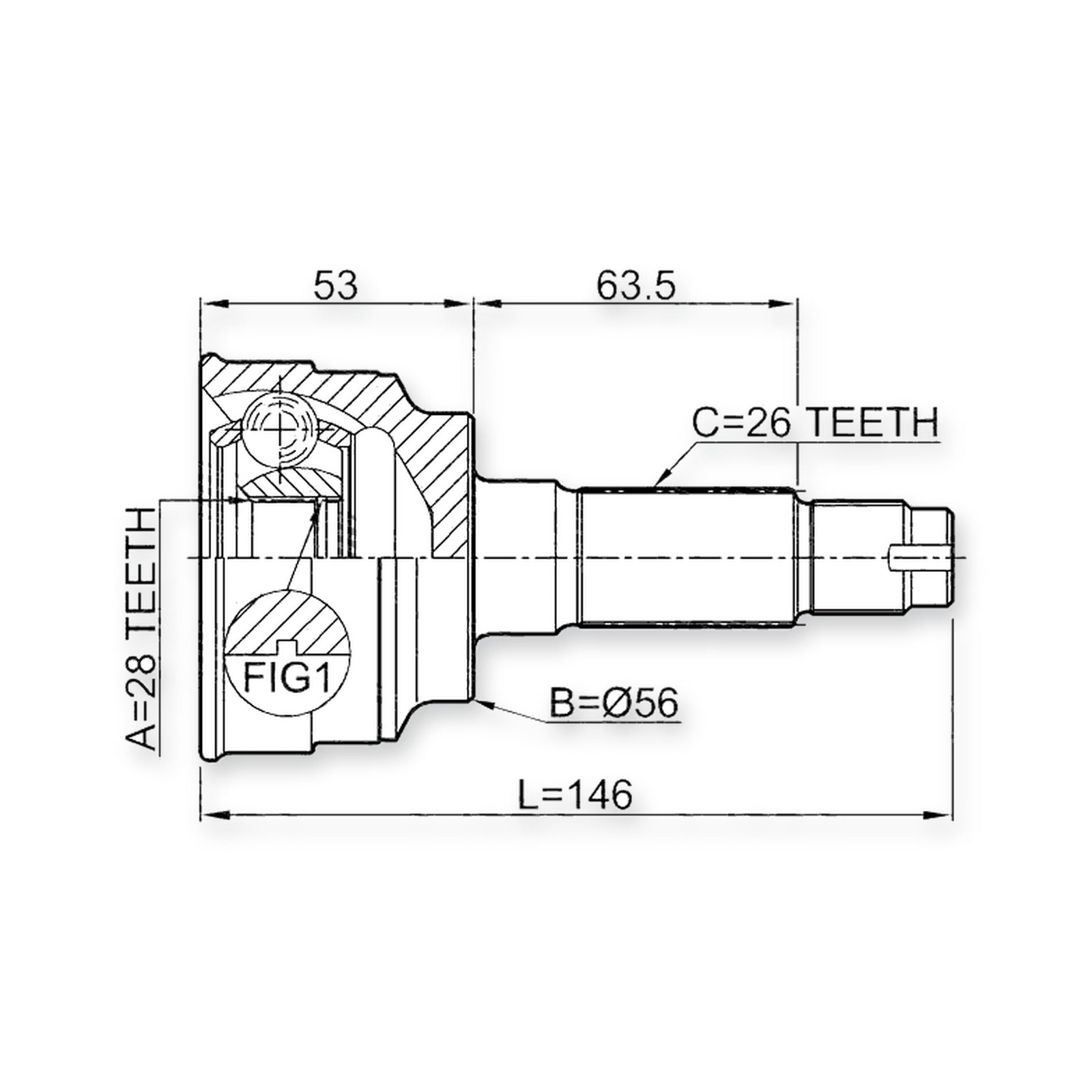 Mazda 323 Bj Front Outer CV Joint 28X56X26
