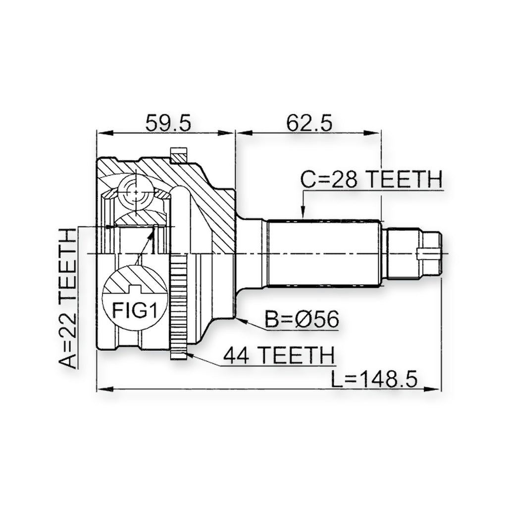 Kia Mentor 93 Front Outer CV Joint 22X56X28