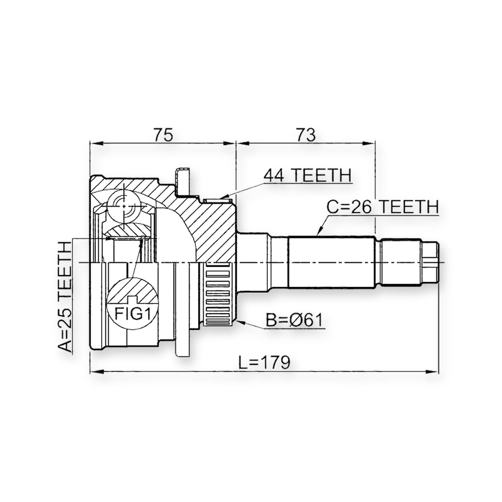 Mazda B2200 Un Front Outer CV Joint 25X61X26