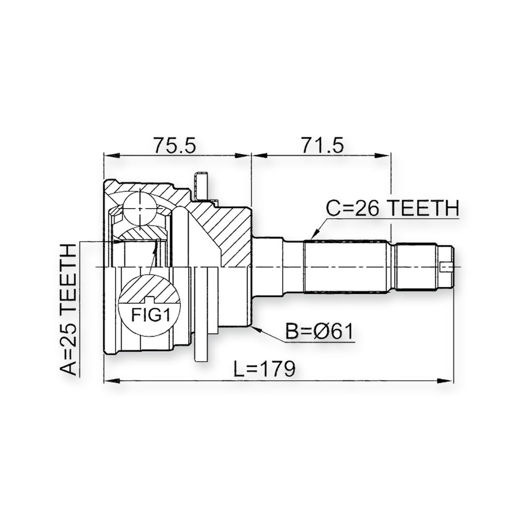 Mazda B2200 Un Front Outer CV Joint 25X61X26