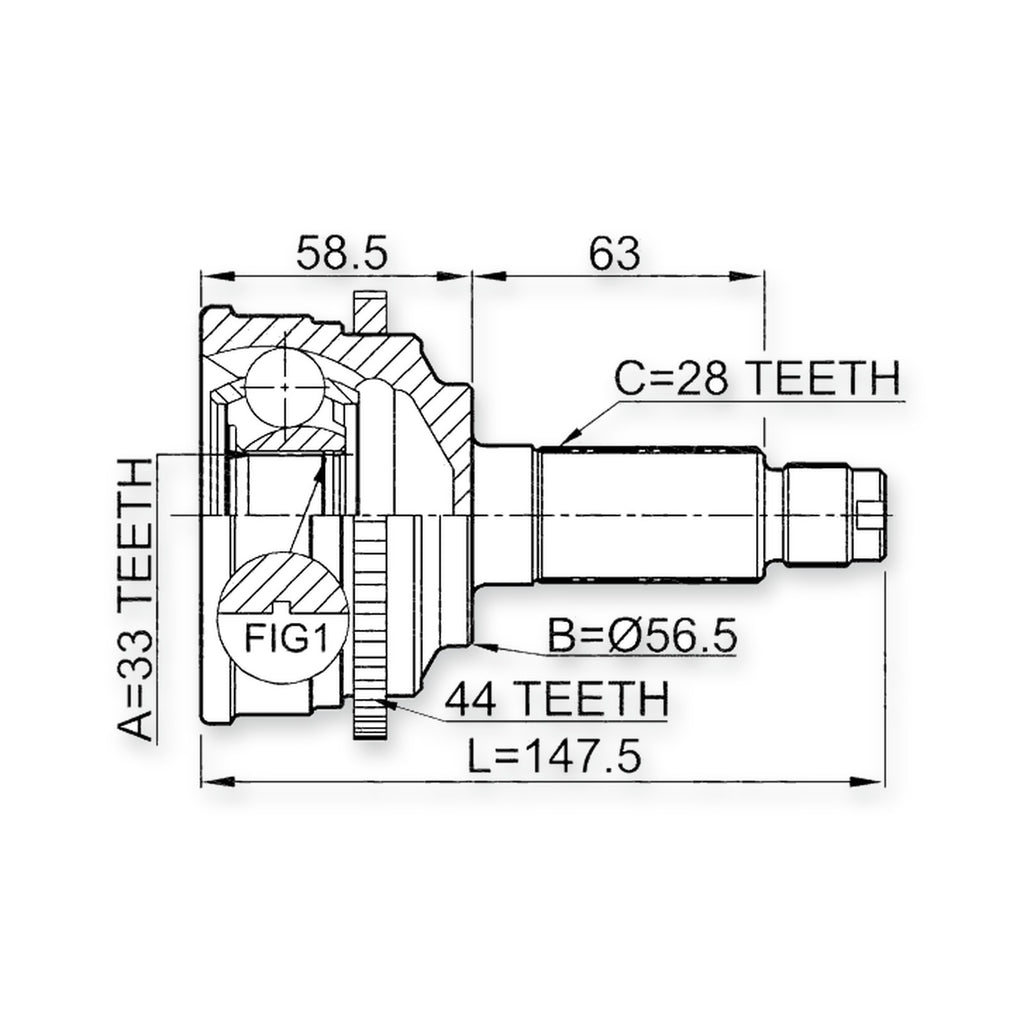 Mazda 6 Wagon Front Outer CV Joint 33X56.5X28
