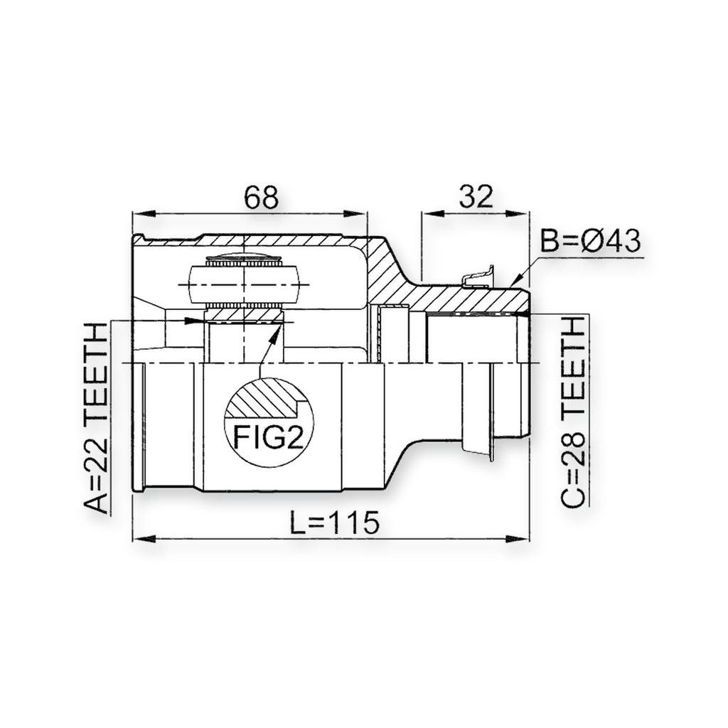 Mazda 323 Ba Front Right CV Joint 22X43X28