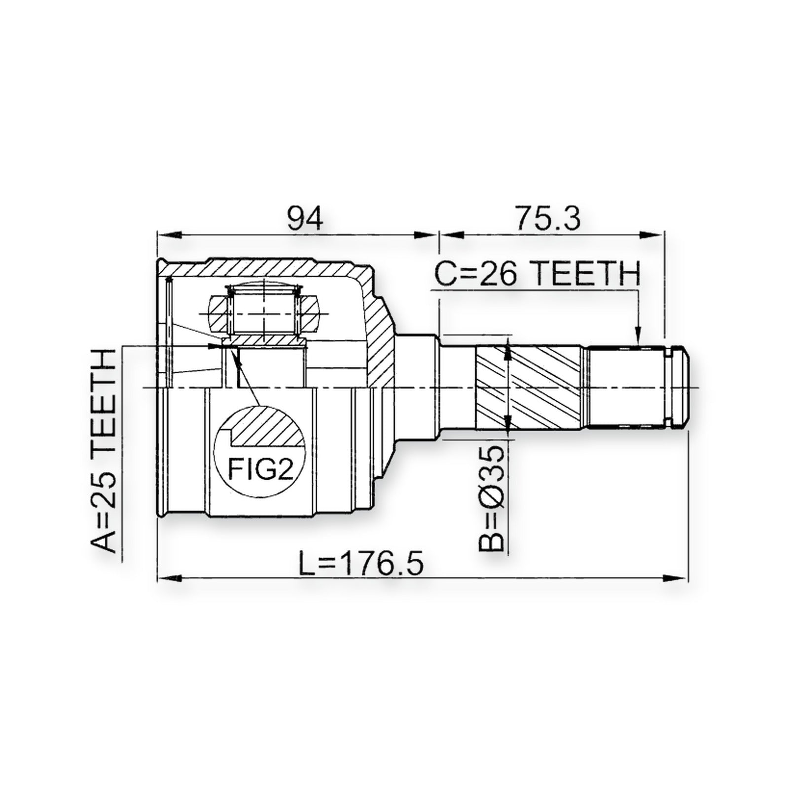 Ford Everest Front Right CV Joint 25X35X26