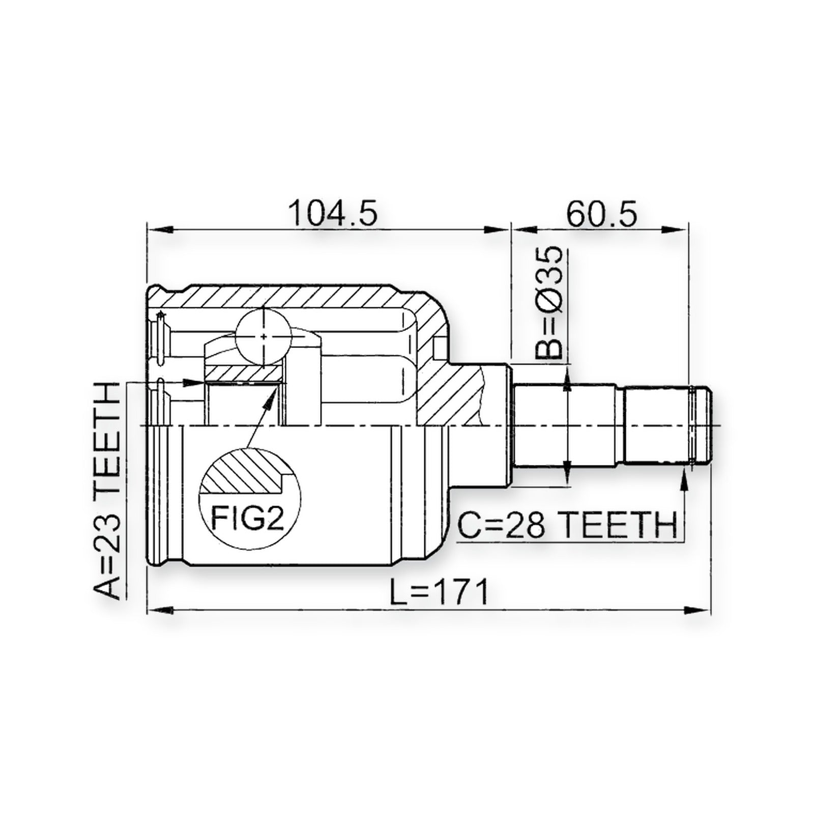 Mazda 626 Ge Front Left CV Joint 23X35X28
