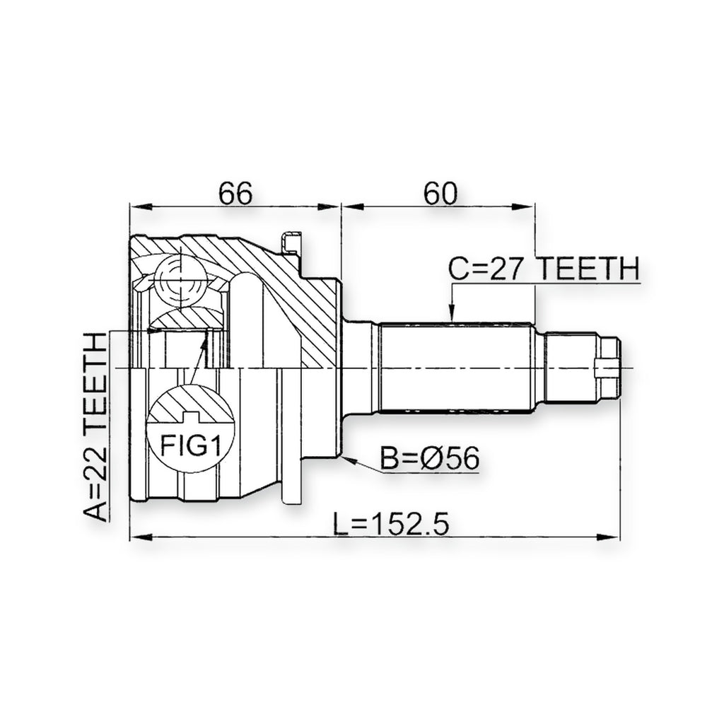 Subaru Forester S10 Front Outer CV Joint 22X56X27