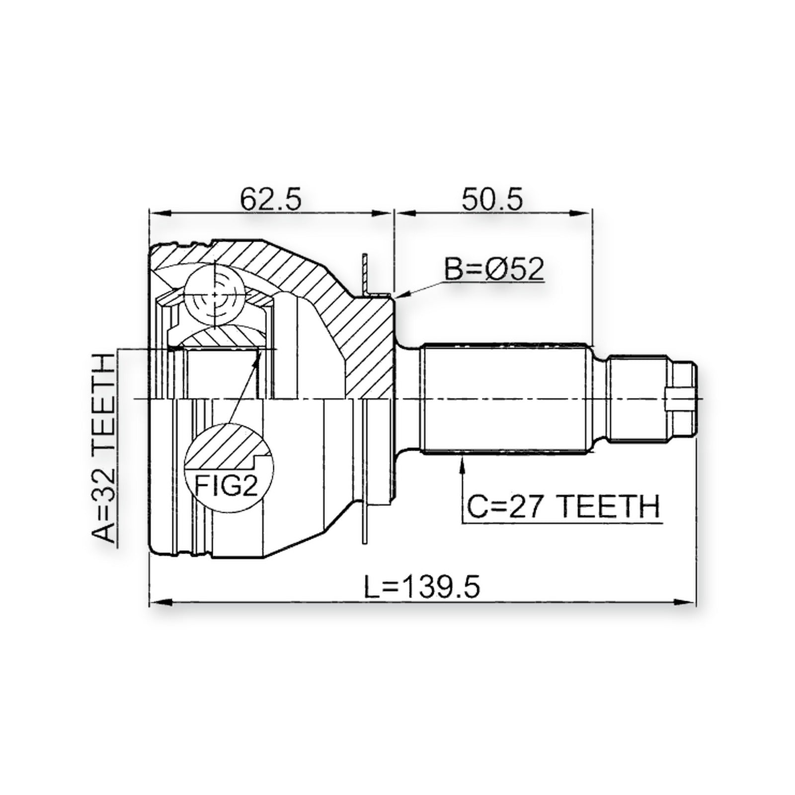 Subaru Exiga Y10 Front Outer CV Joint 32X52X27