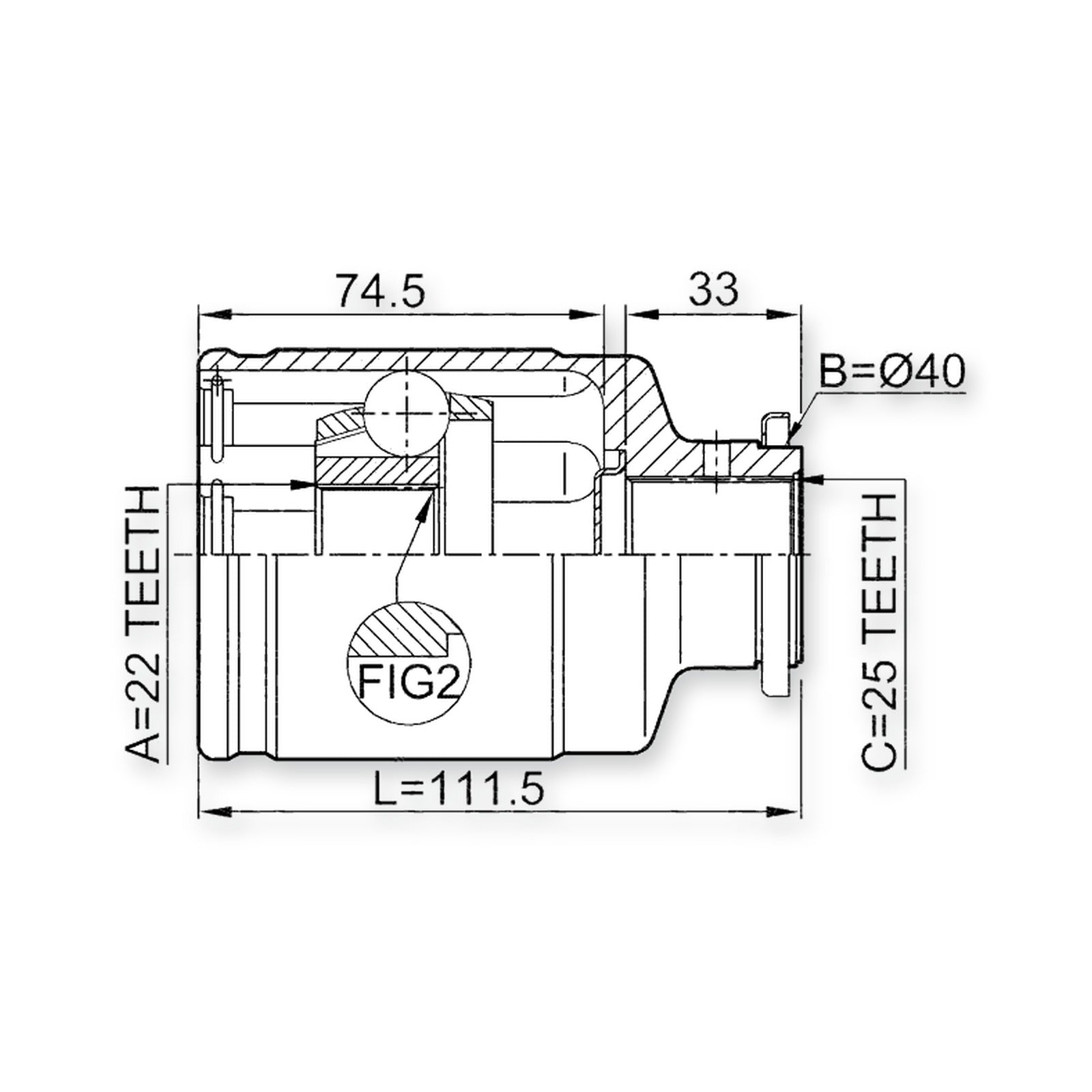Subaru Forester S10 Front Inner CV Joint 22X40X25