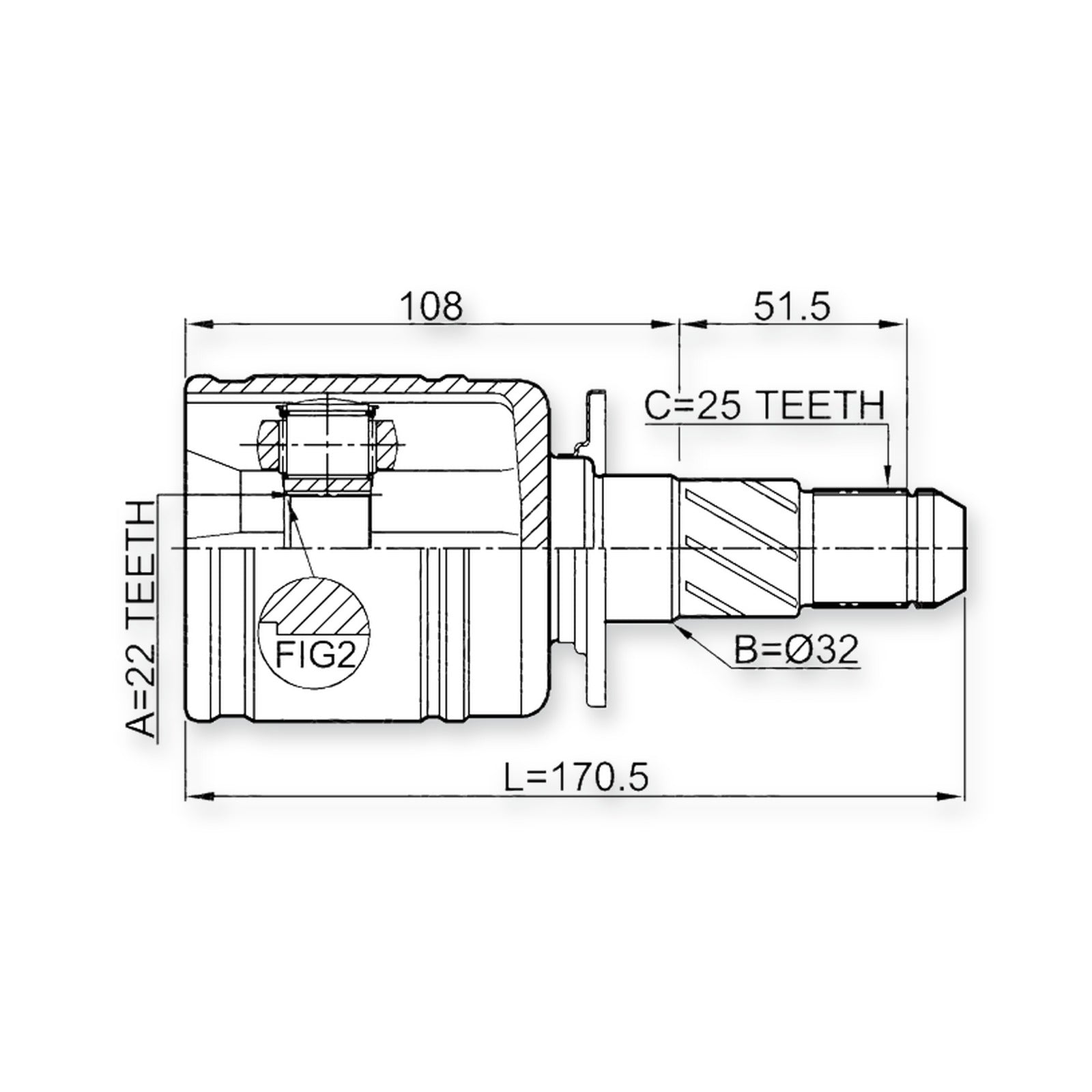 Subaru Forester S10 Rear Inner CV Joint 22X32X25