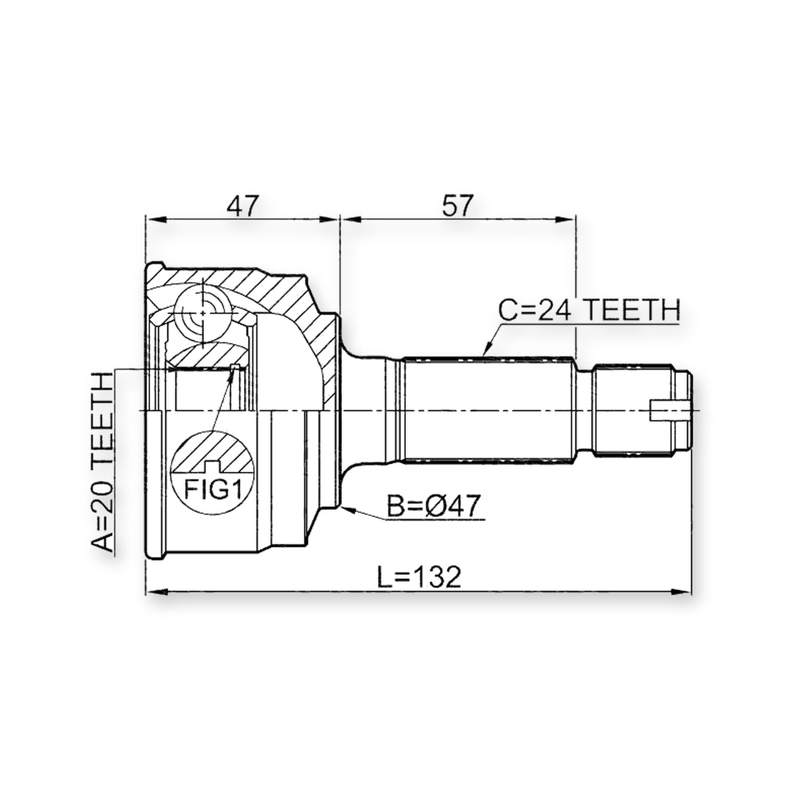 Daihatsu Sirion M100/101/110/11 Front Outer CV Joint 20X47X24