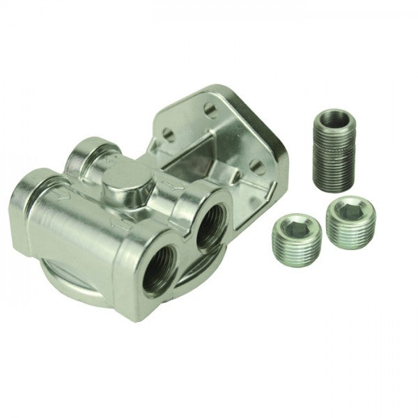 Derale Single Side Ports Remote Filter Mount 1/2"NPT ports, 13/16"-16 Thread