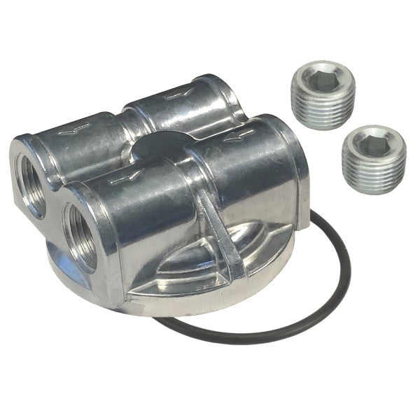 Derale Dual Side Ports Spin On Engine Oil Adapter 1/2"NPT Ports 18x1.5mm
