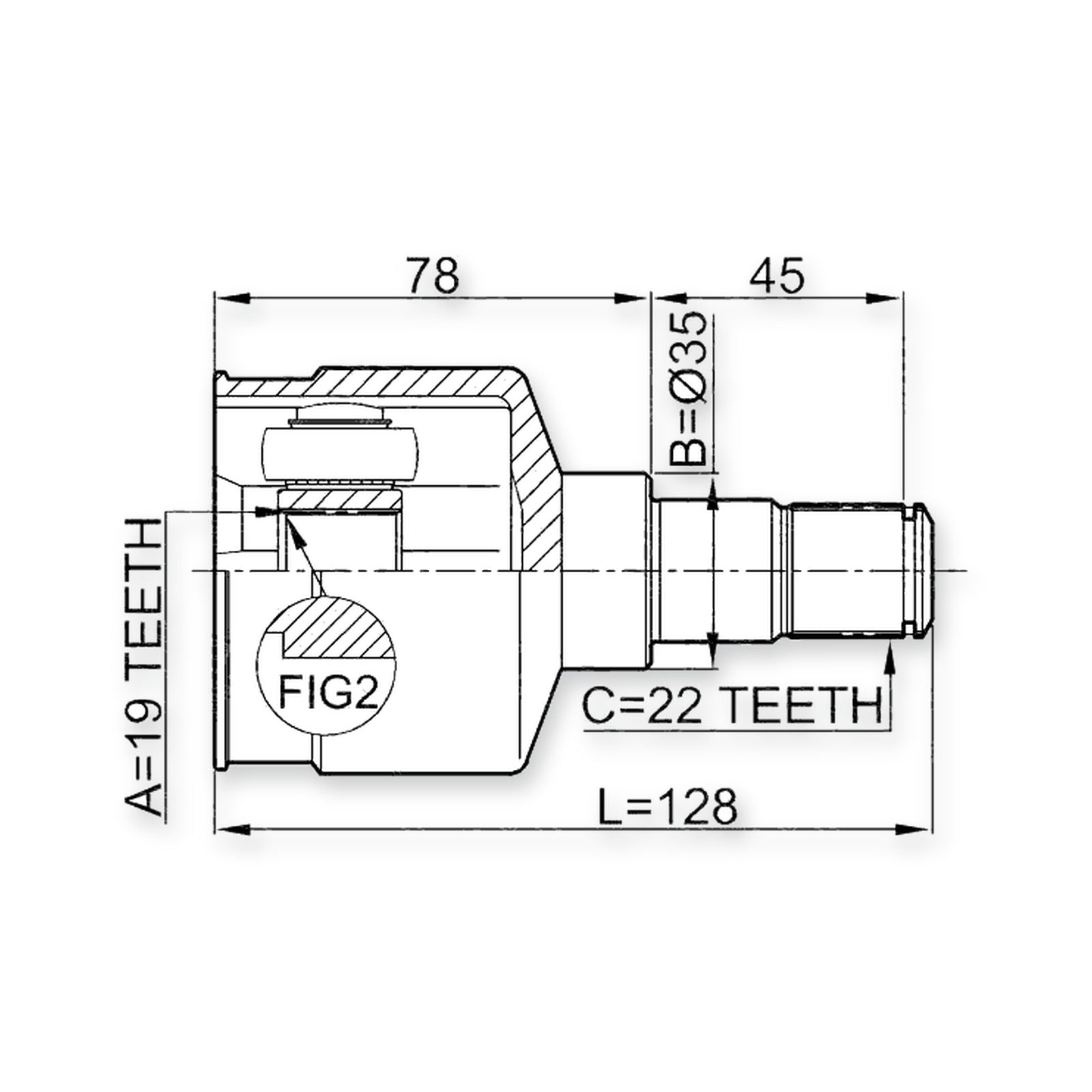 Holden Barina Front Inner CV Joint 19X35X22