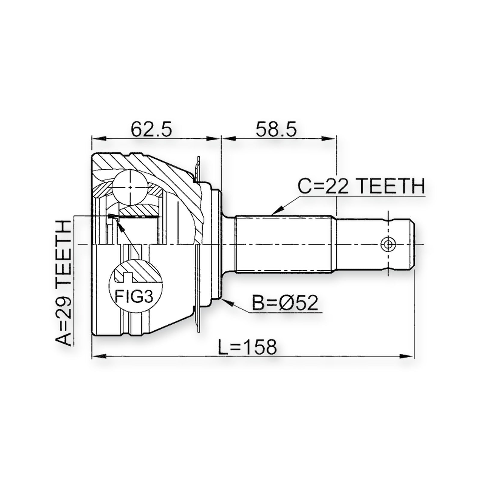 Daewoo Lanos Front Outer CV Joint 29X52X22