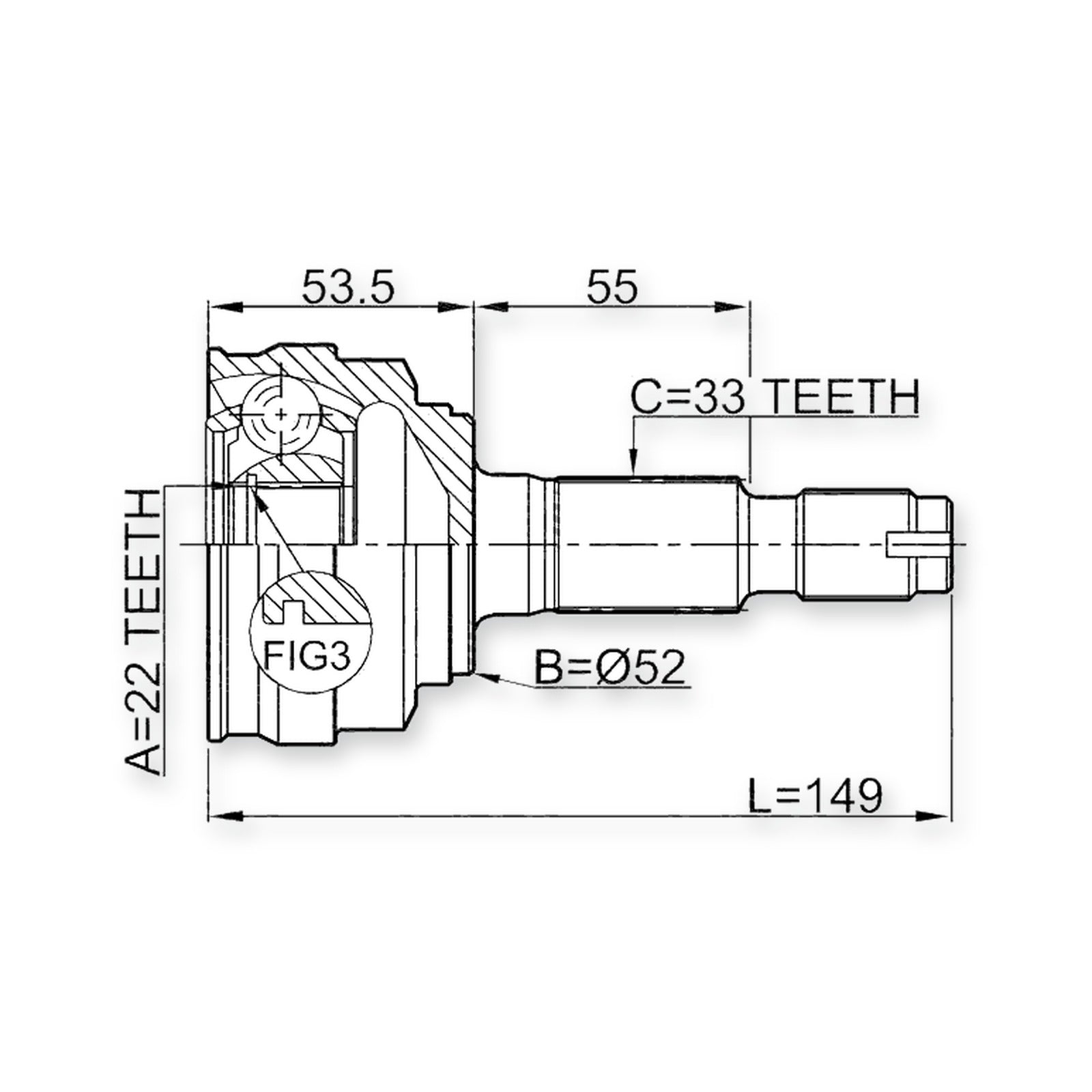 Daewoo Lacetti + Optra Front Outer CV Joint 22X52X33