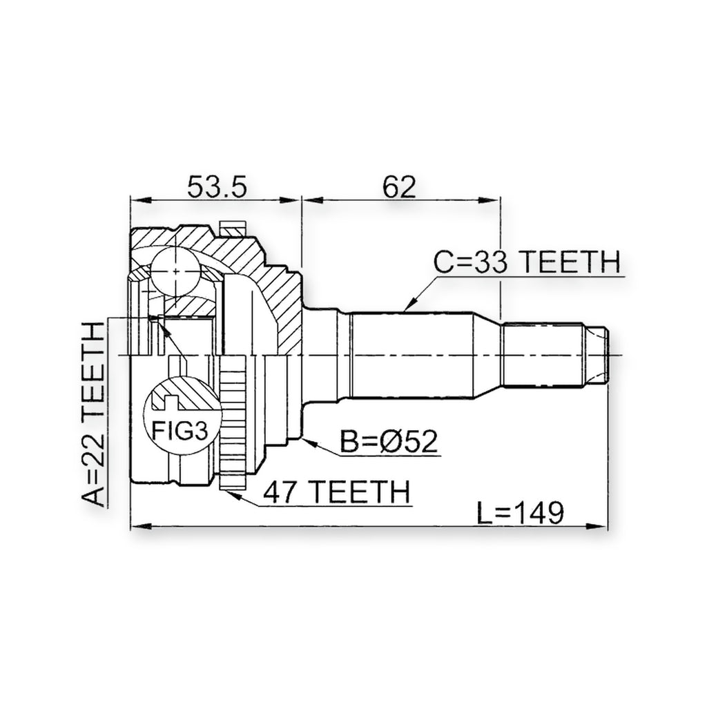 Holden Viva Front Outer CV Joint 22X52X33