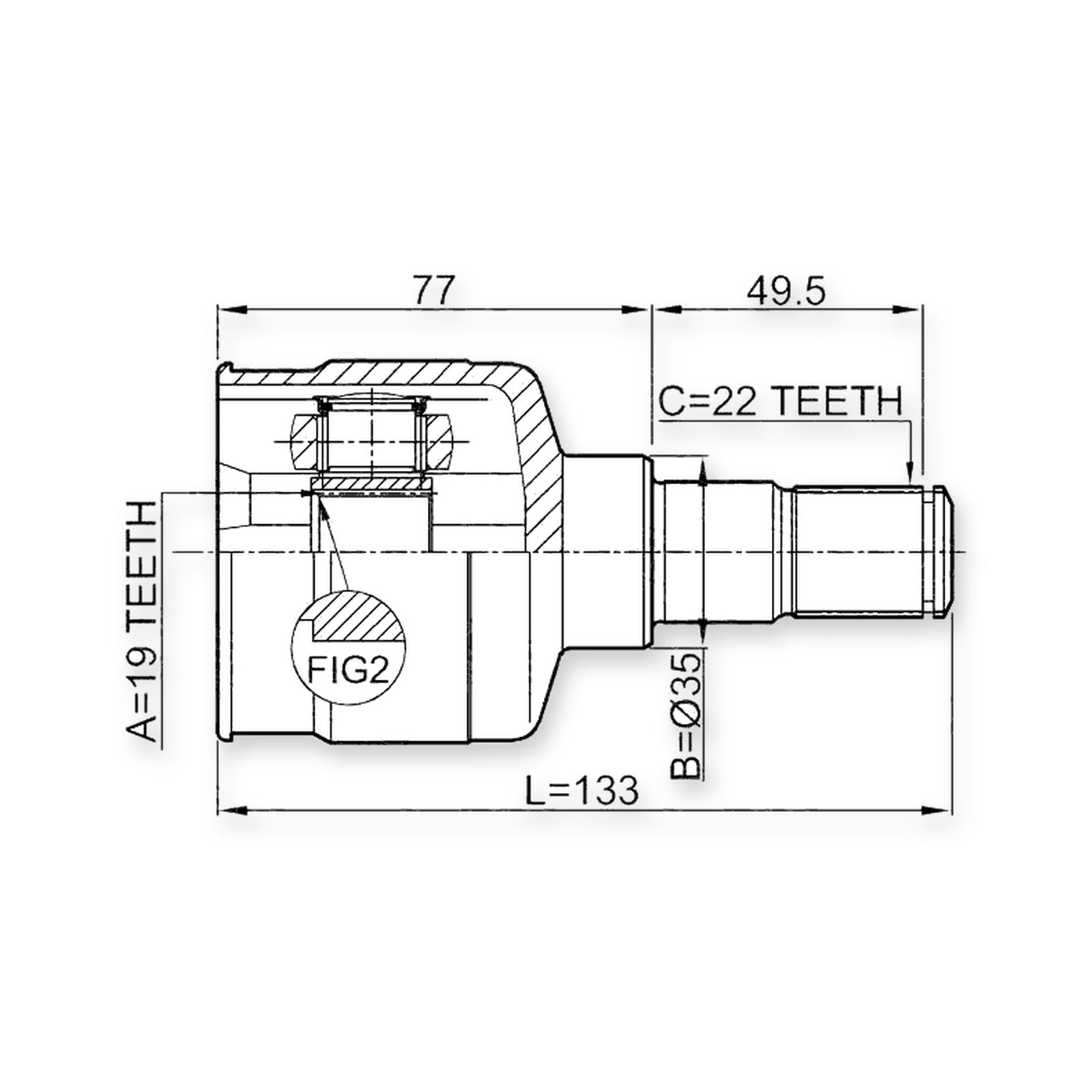 Daewoo Matiz + Spark Front Inner CV Joint 19X35X22