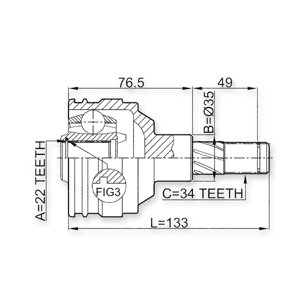 Pontiac Lemans Front Inner CV Joint 22X35X34