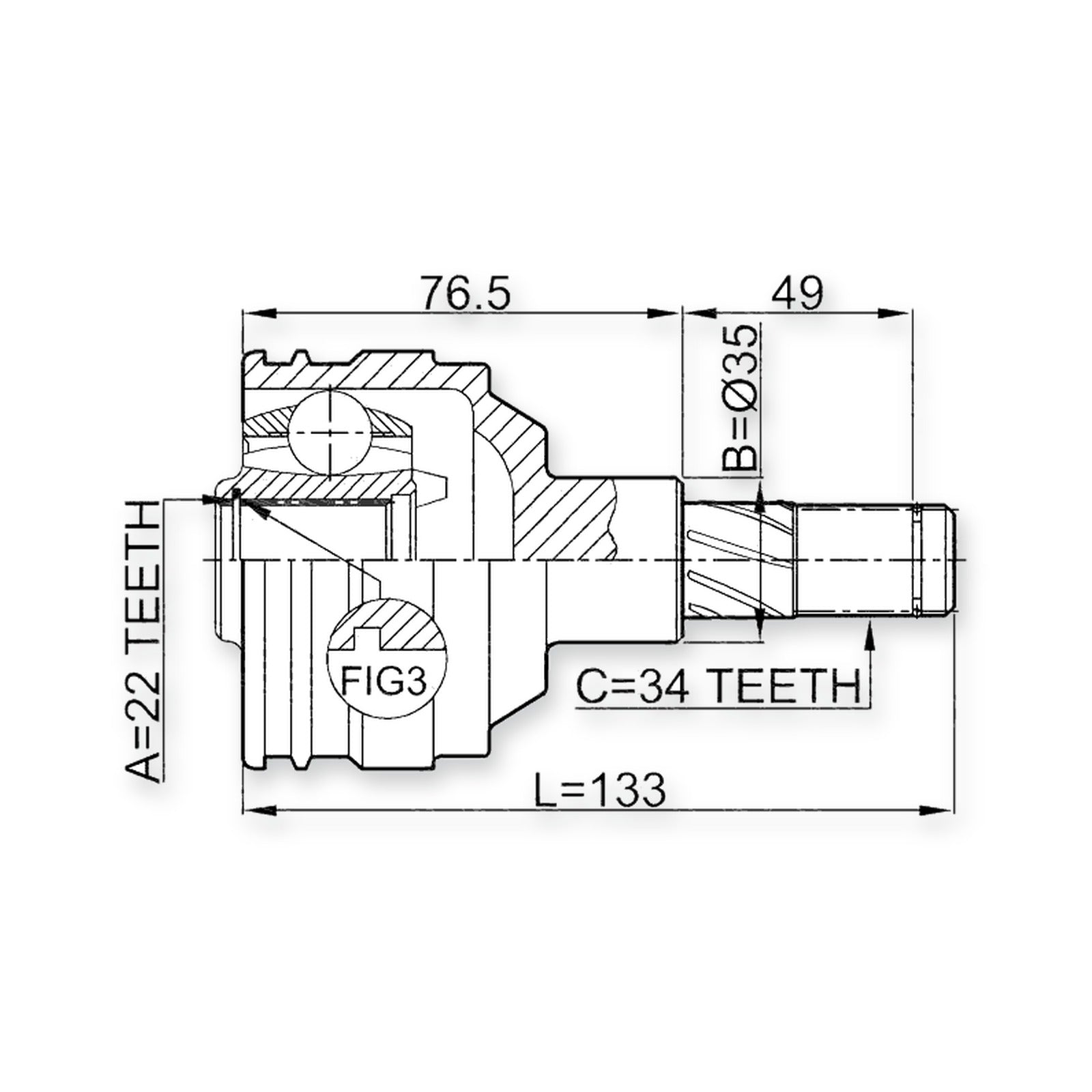 Pontiac Lemans Front Inner CV Joint 22X35X34