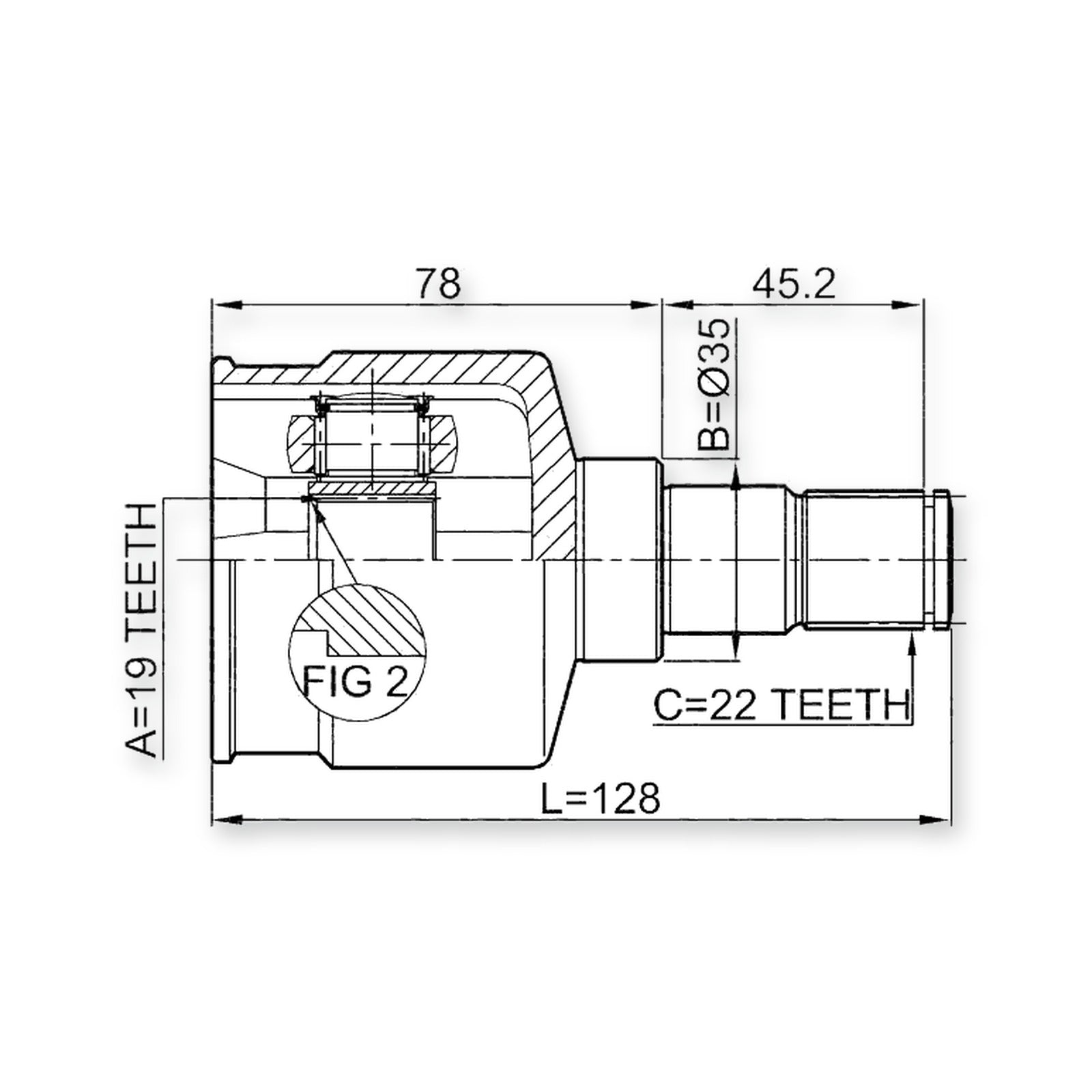 Daewoo Kalos Front Inner CV Joint 19X35X22