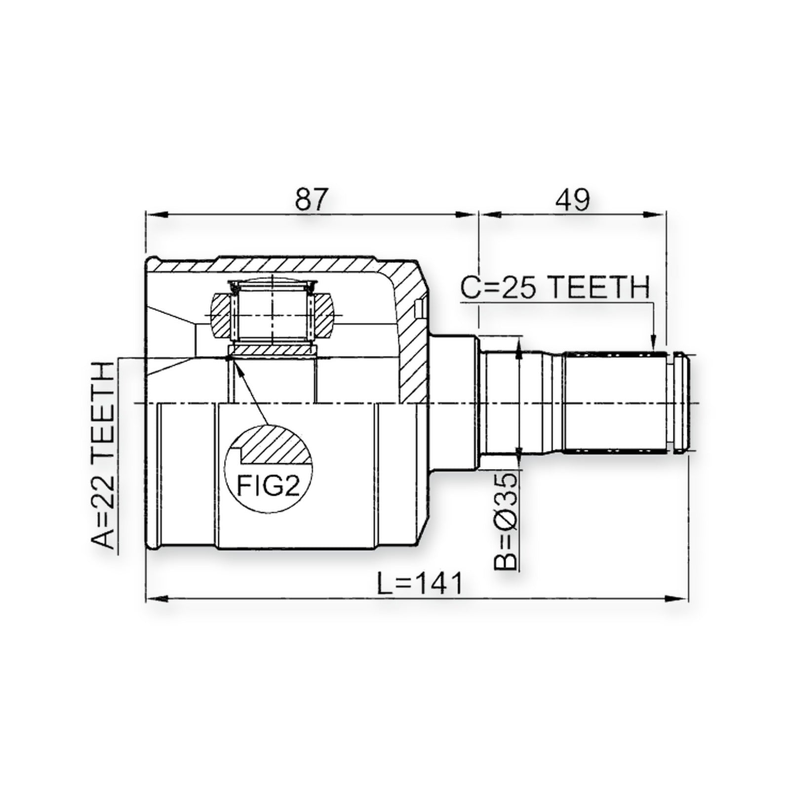 Hyundai Accent Front Inner CV Joint 22X35X25 o 2006