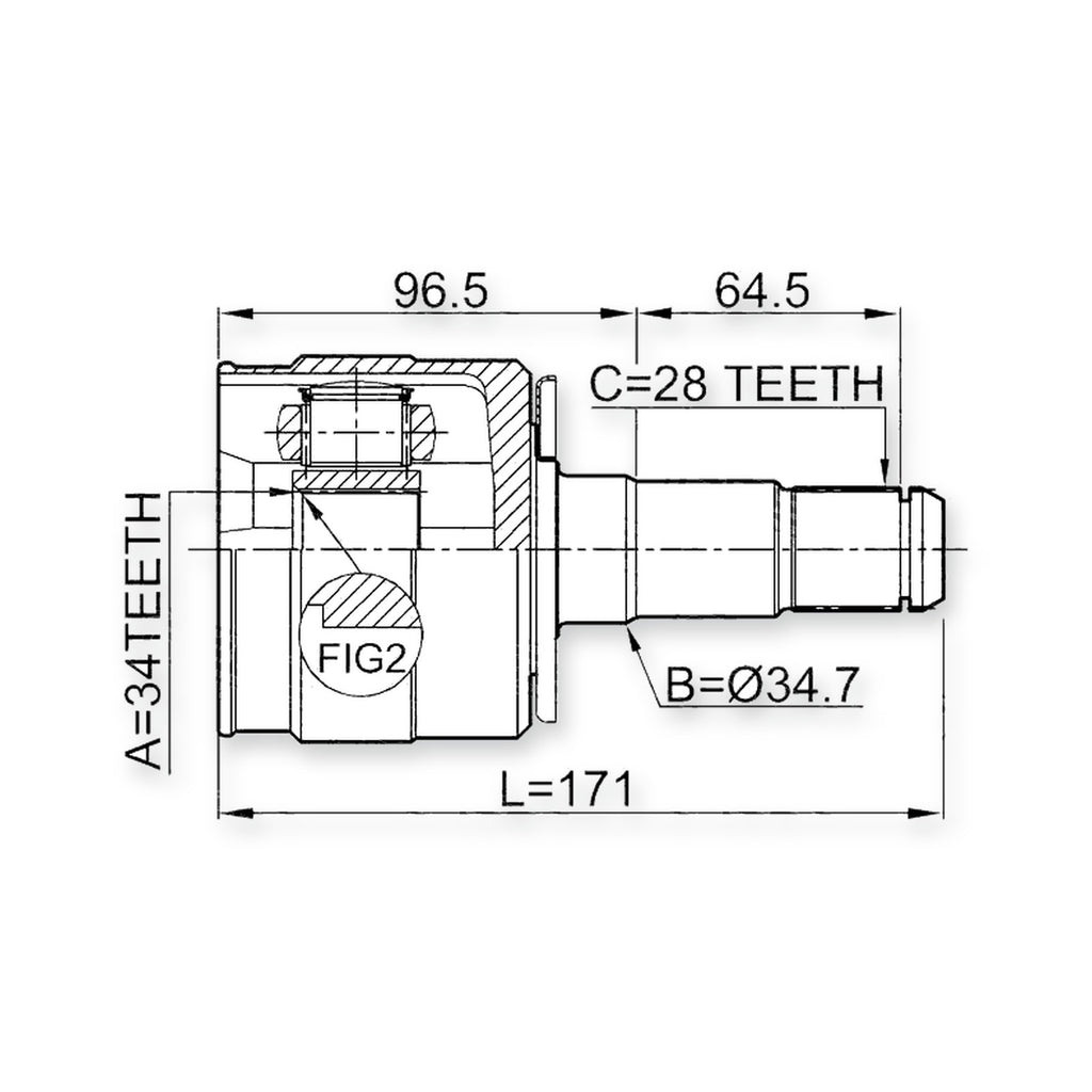 Hyundai H-1 Front Left CV Joint 34X34.7X28 o 2006
