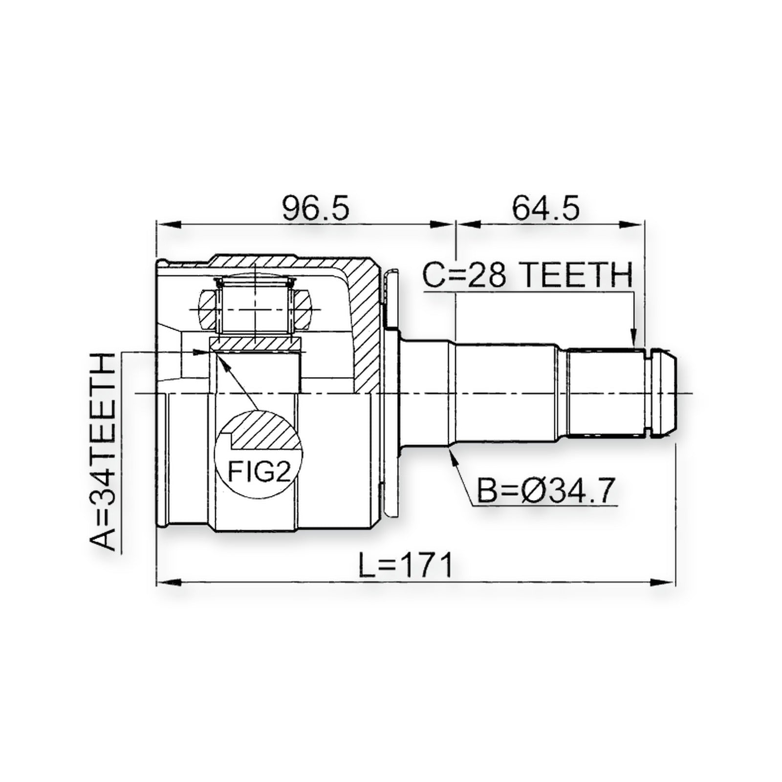 Hyundai H-1 Front Left CV Joint 34X34.7X28 o 2006
