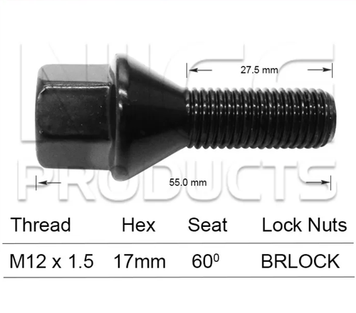 4x Renault Black Wheel Stud Captur / Kadjar / Megane / Scenic & More