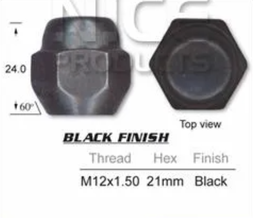 4x Hyundai Black Wheel Nut Excel X2 All Models / Excel GL X3 Steel Wheels & More