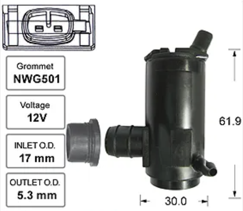 Front Windscreen Washer Pump for Kia Mentor (11/97 – 02/04)