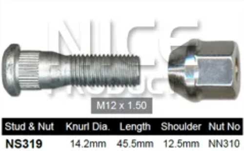 Chrysler Wheel Stud & Nut Set Voyager GS Rear Disc / Voyager RG Rear Disc