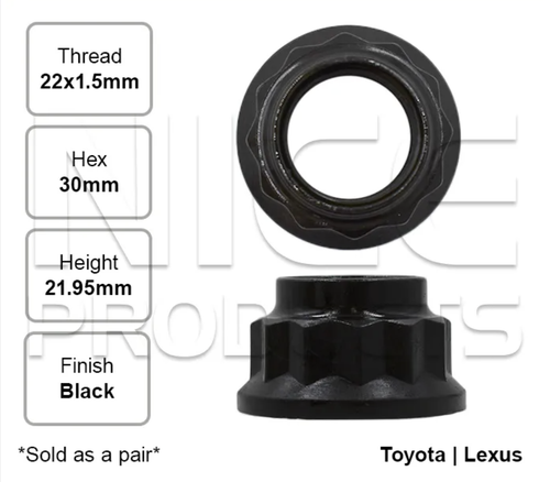 Rear Right Hub Nut Pair for Toyota Prius (05/00 - 03/15)