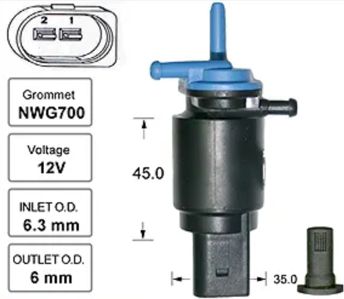 Front Windscreen Washer Pump for Mercedes-Benz A-Class W168-169 (07/97 – 06/12)