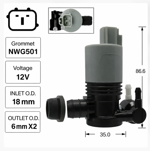 Front Windscreen Washer Pump for Toyota Corolla ZWE186R (06/16 - 08/18)