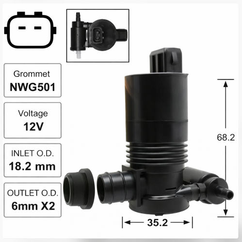 Front Windscreen Washer Pump for Nissan Micra K12 (07/07 – 08/10)