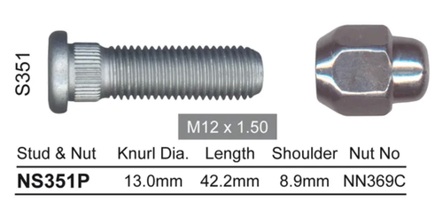 Genesis Wheel Stud & Nut Set Getz TB Allow Wheel