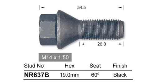 4x Saab Black Wheel Stud 900 / 9000