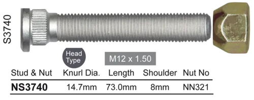 Eunos Wheel Stud & Nut Set 30X / 500 Series / 800 Series