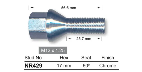 4x Fiat Wheel Stud 500 / 500C / 500E / 500X / Scudo Van