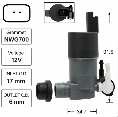 Front Windscreen Washer Pump for Peugeot Talbot Samba (09/04 – 01/09)