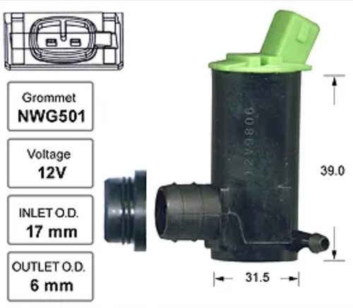 Front Windscreen Washer Pump for Peugeot 206 CC (09/00 – 09/07)