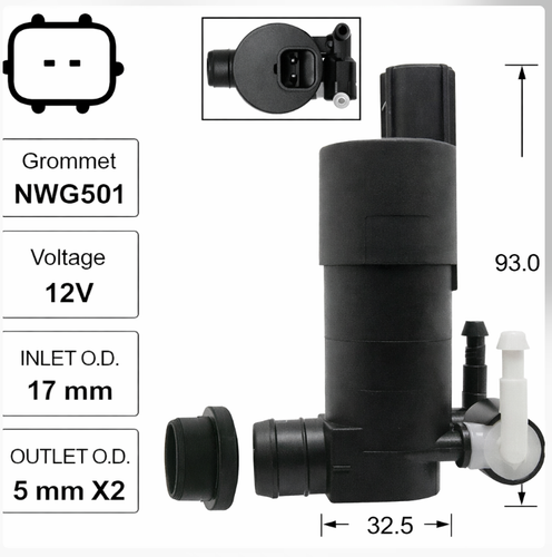 Front Windscreen Washer Pump for Ford Fiesta WZ (08/13 – 09/19)
