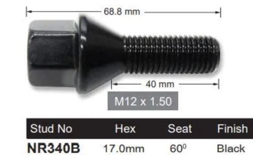Renault Black Wheel Stud & Nut Set Kadjar / Scenic / Kangoo