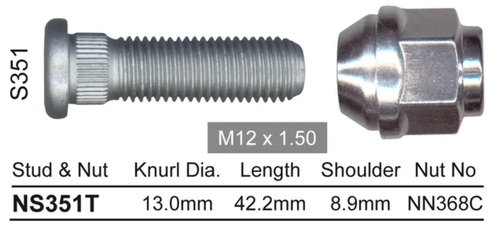 Genesis Wheel Stud & Nut Set Getz TB Steel Wheel / i30 Steel Wheels